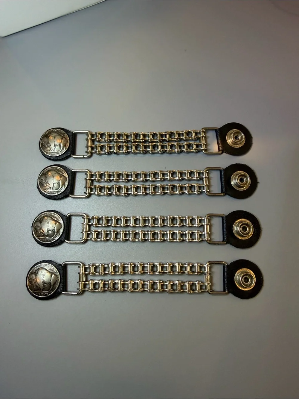 Buffalo Nickel Leather Vest Extender(4 Set) Motorcycle Biker Chain